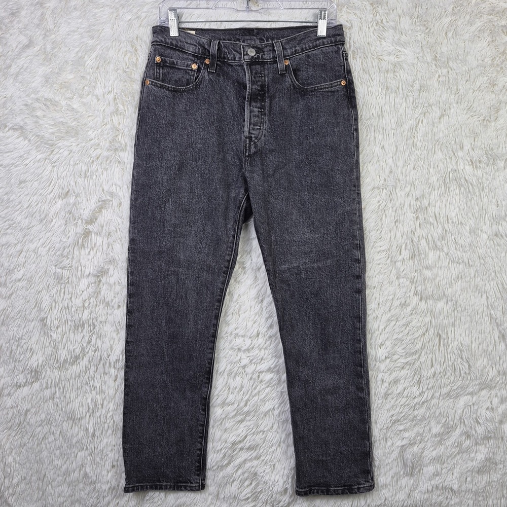 Levis Premium 501 Jeans Womens 28x28 Charcoal Black Denim Button Fly Straight